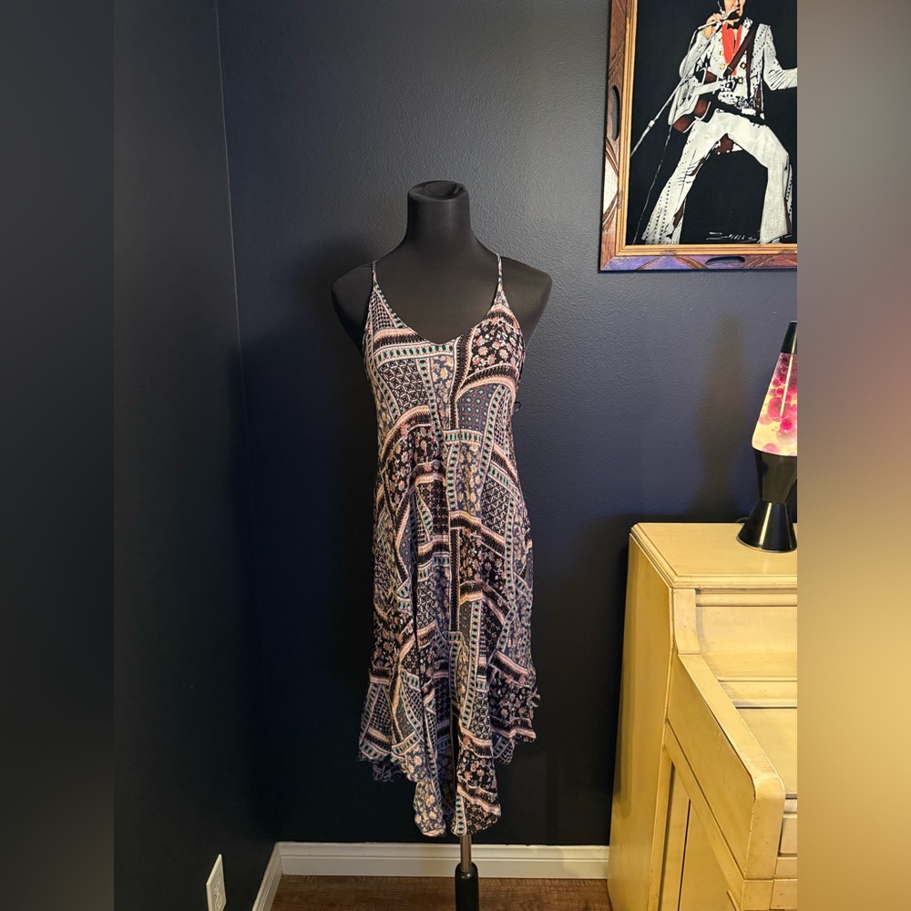 ASTR - Flowy Boho Gathered Patchwork Print Slip Dress Sundress - med/large - EUC